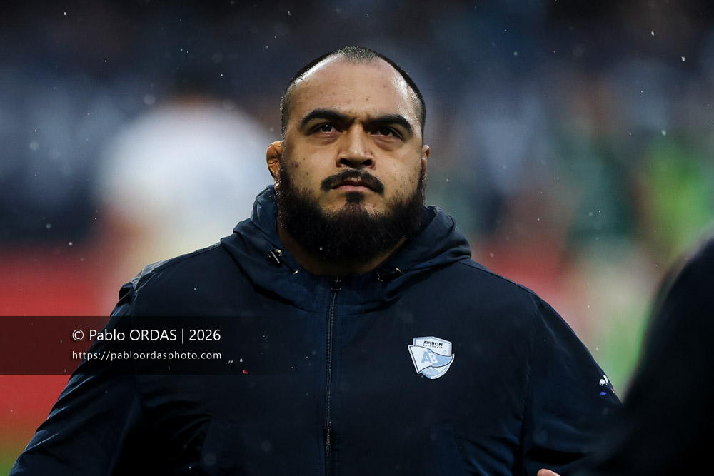 Emerick Setiano, lors du match de Champions Cup entre l'Aviron bayonnais et le Leinster, le 17 janvier 2026 au stade Jean Dauger de Bayonne, France (Photo Pablo ORDAS)