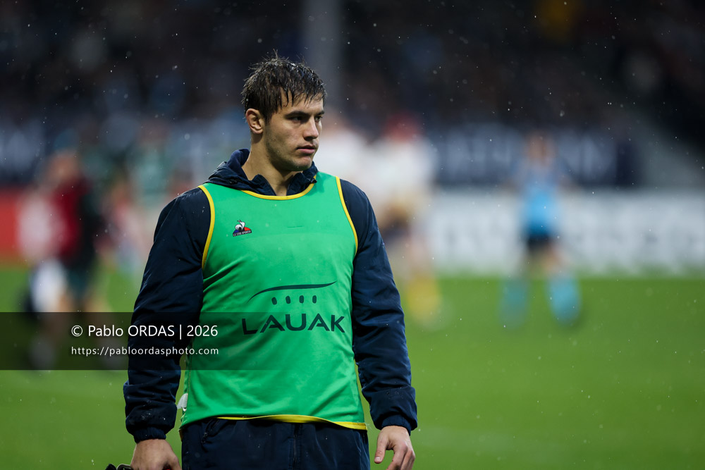 Manex Ariceta, lors du match de Champions Cup entre l'Aviron bayonnais et le Leinster, le 17 janvier 2026 au stade Jean Dauger de Bayonne, France (Photo Pablo ORDAS)