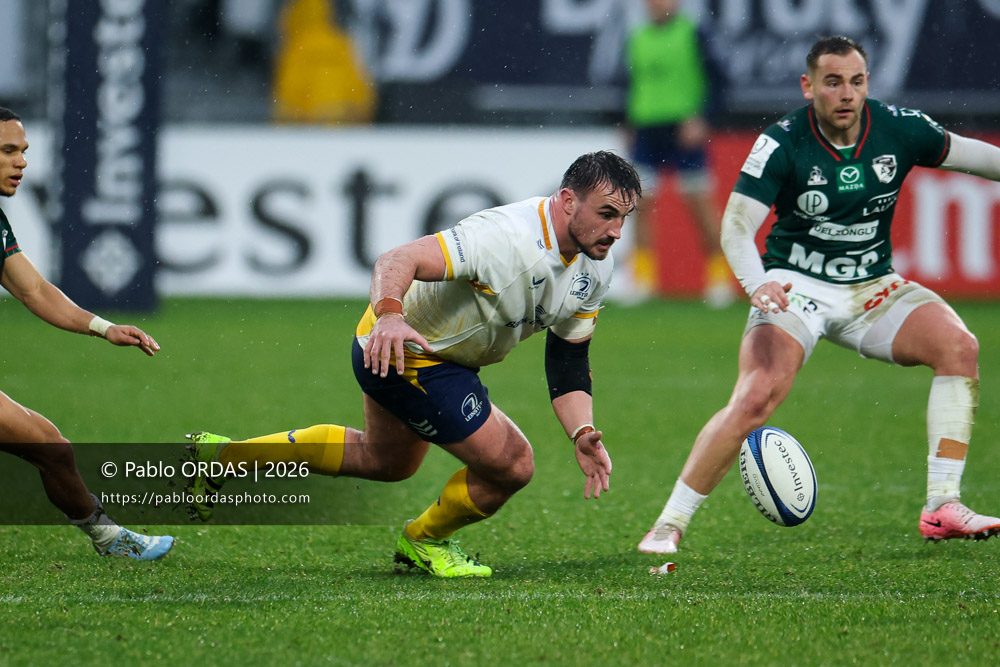Ronan Kelleher, lors du match de Champions Cup entre l'Aviron bayonnais et le Leinster, le 17 janvier 2026 au stade Jean Dauger de Bayonne, France (Photo Pablo ORDAS)