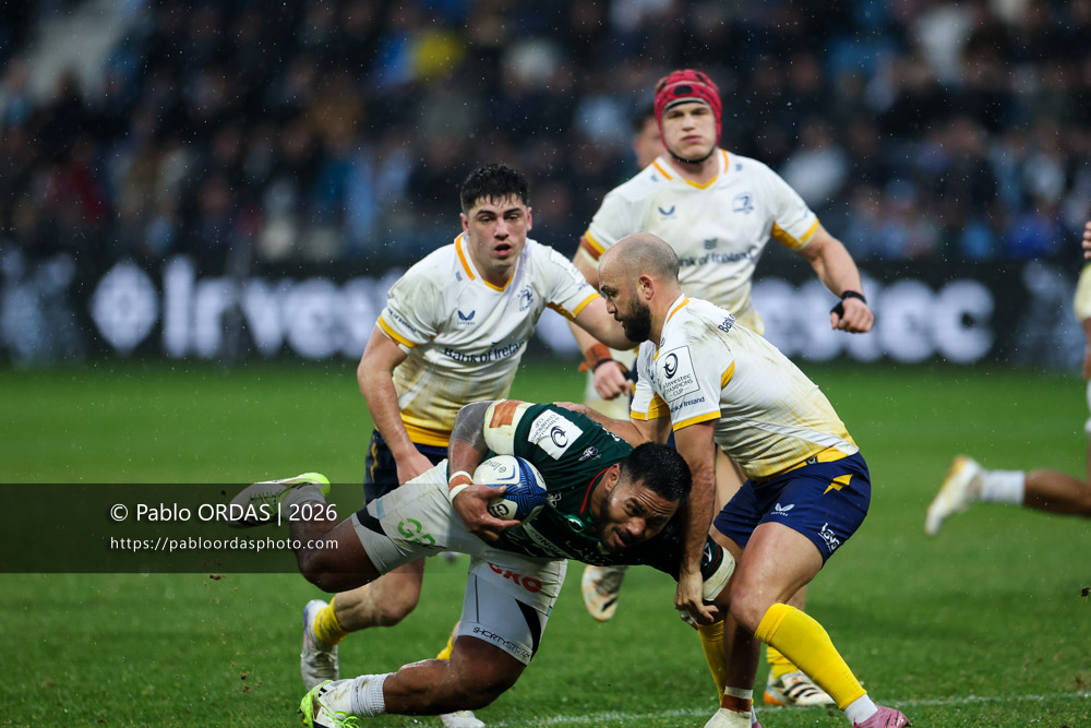 Manu Tuilagi, lors du match de Champions Cup entre l'Aviron bayonnais et le Leinster, le 17 janvier 2026 au stade Jean Dauger de Bayonne, France (Photo Pablo ORDAS)