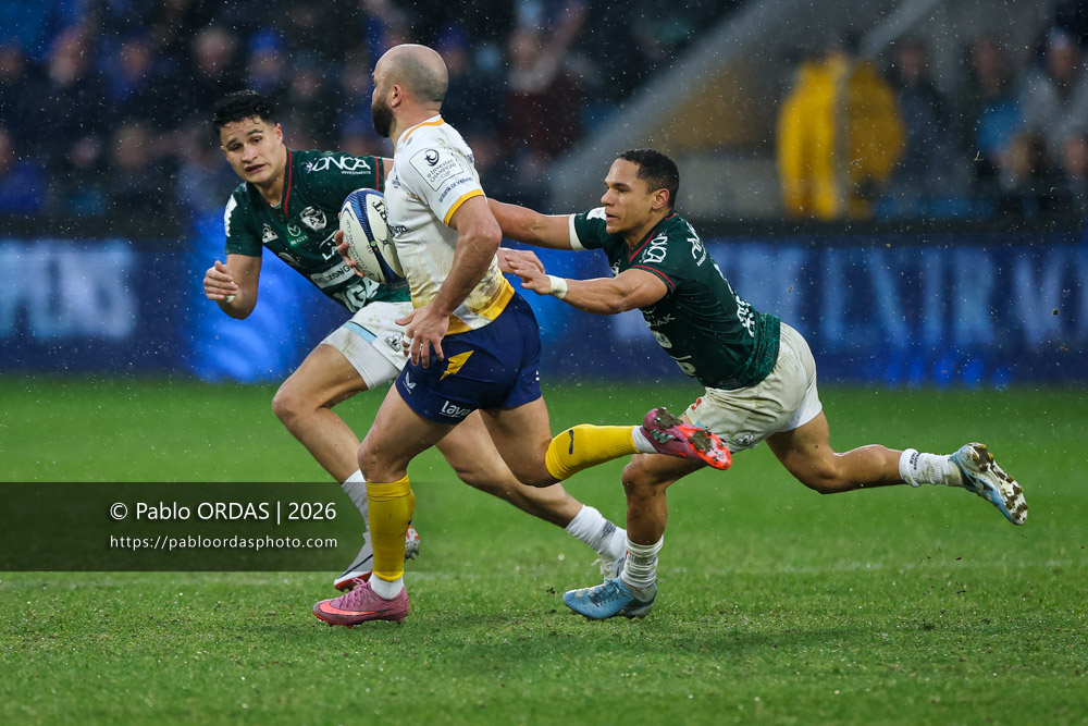 Herschel Jantjies, lors du match de Champions Cup entre l'Aviron bayonnais et le Leinster, le 17 janvier 2026 au stade Jean Dauger de Bayonne, France (Photo Pablo ORDAS)