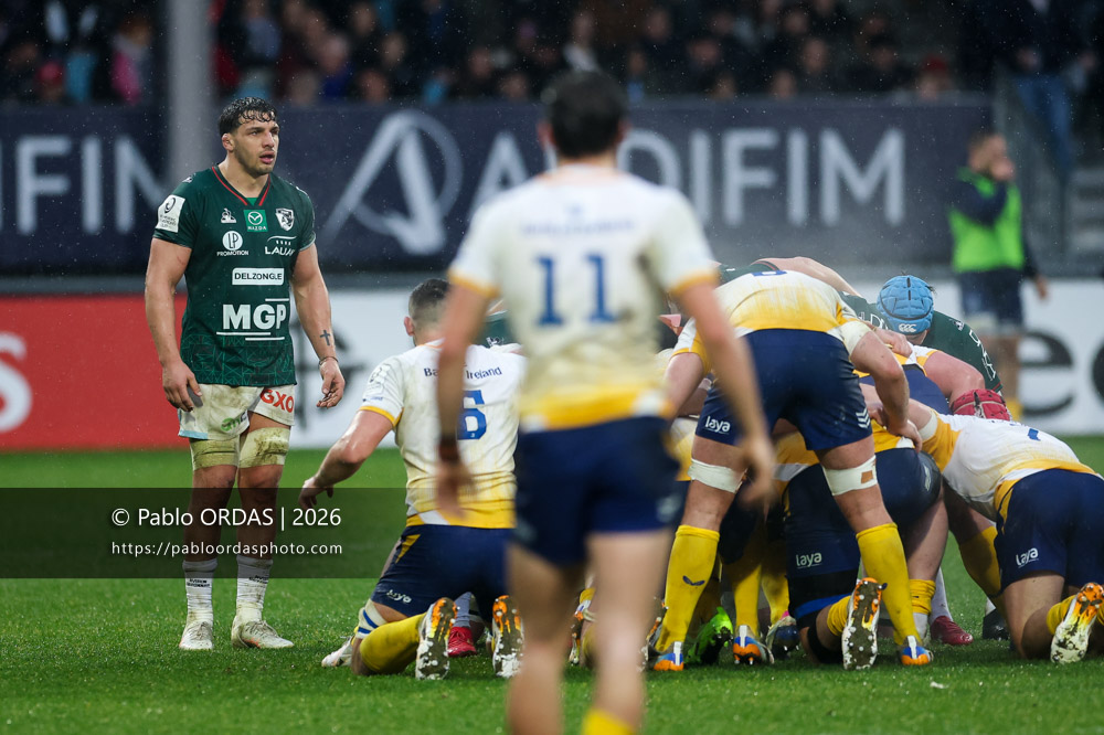 Alexandre Fischer, lors du match de Champions Cup entre l'Aviron bayonnais et le Leinster, le 17 janvier 2026 au stade Jean Dauger de Bayonne, France (Photo Pablo ORDAS)