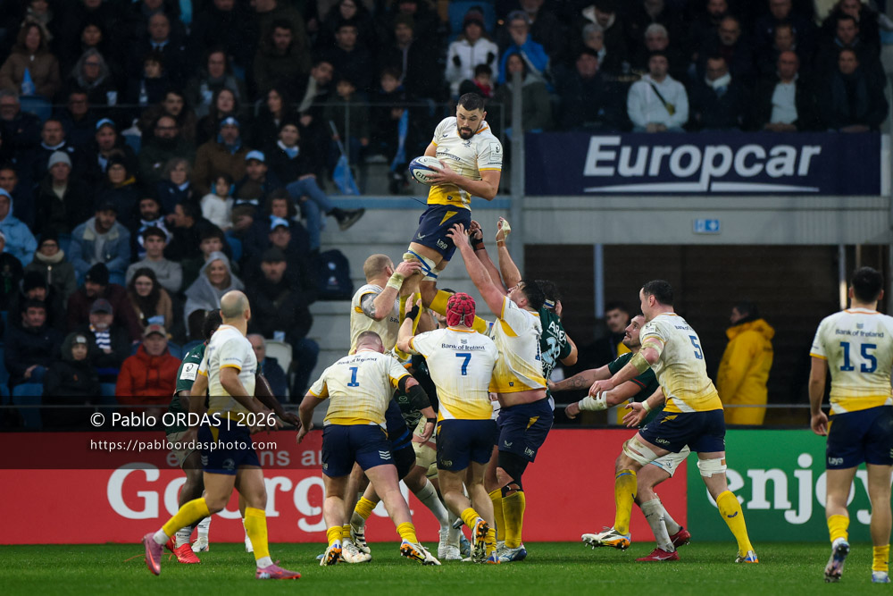 Max Deegan, lors du match de Champions Cup entre l'Aviron bayonnais et le Leinster, le 17 janvier 2026 au stade Jean Dauger de Bayonne, France (Photo Pablo ORDAS)