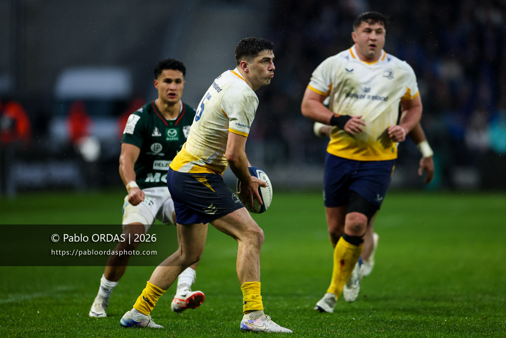 Jimmy O'Brien, lors du match de Champions Cup entre l'Aviron bayonnais et le Leinster, le 17 janvier 2026 au stade Jean Dauger de Bayonne, France (Photo Pablo ORDAS)