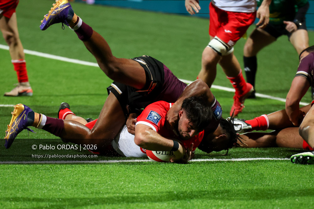 Adrien Sonzogni, lors du match de Pro D2 entre le Biarritz olympique et Soyaux Angoulême, le 16 janvier 2026 au stade Aguiléra de Biarritz, France (Photo Pablo ORDAS)