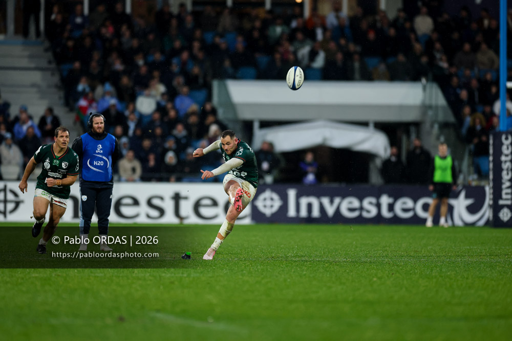Joris Segonds, lors du match de Champions Cup entre l'Aviron bayonnais et le Leinster, le 17 janvier 2026 au stade Jean Dauger de Bayonne, France (Photo Pablo ORDAS)