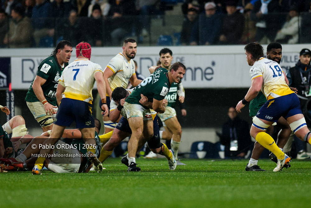 Facundo Bosch, lors du match de Champions Cup entre l'Aviron bayonnais et le Leinster, le 17 janvier 2026 au stade Jean Dauger de Bayonne, France (Photo Pablo ORDAS)