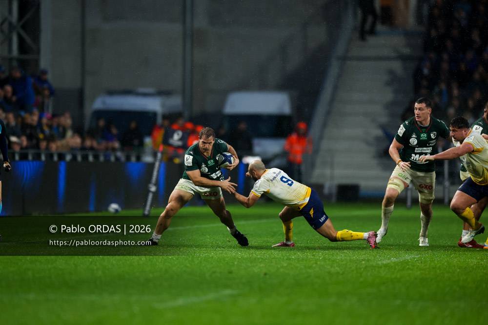 Facundo Bosch, lors du match de Champions Cup entre l'Aviron bayonnais et le Leinster, le 17 janvier 2026 au stade Jean Dauger de Bayonne, France (Photo Pablo ORDAS)
