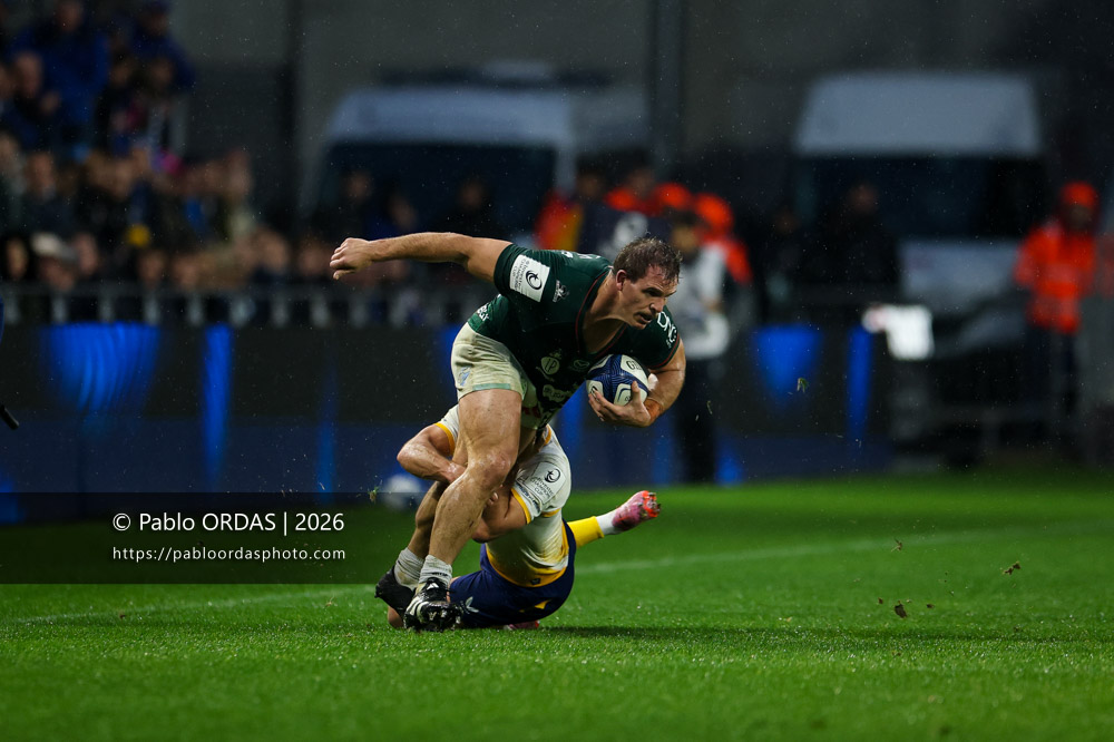 Facundo Bosch, lors du match de Champions Cup entre l'Aviron bayonnais et le Leinster, le 17 janvier 2026 au stade Jean Dauger de Bayonne, France (Photo Pablo ORDAS)