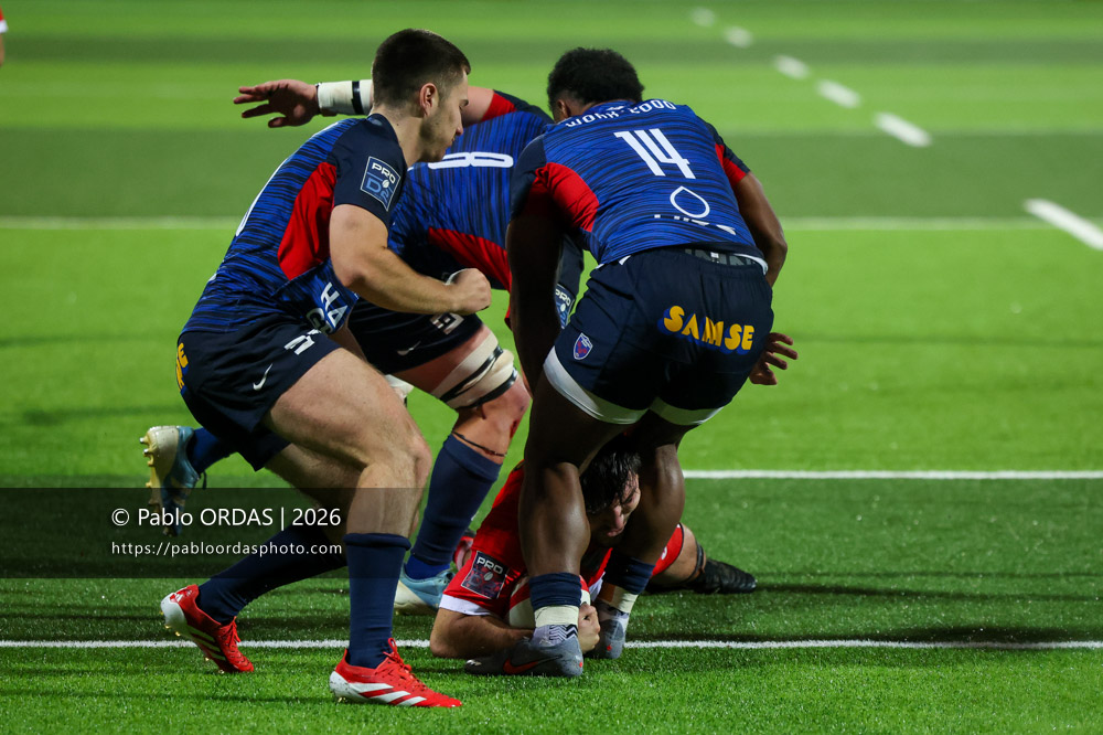 Adrien Sonzogni, lors du match de Pro D2 entre le Biarritz olympique et Grenoble, le 30 janvier 2026 au stade Aguiléra de Biarritz, France (Photo Pablo ORDAS)