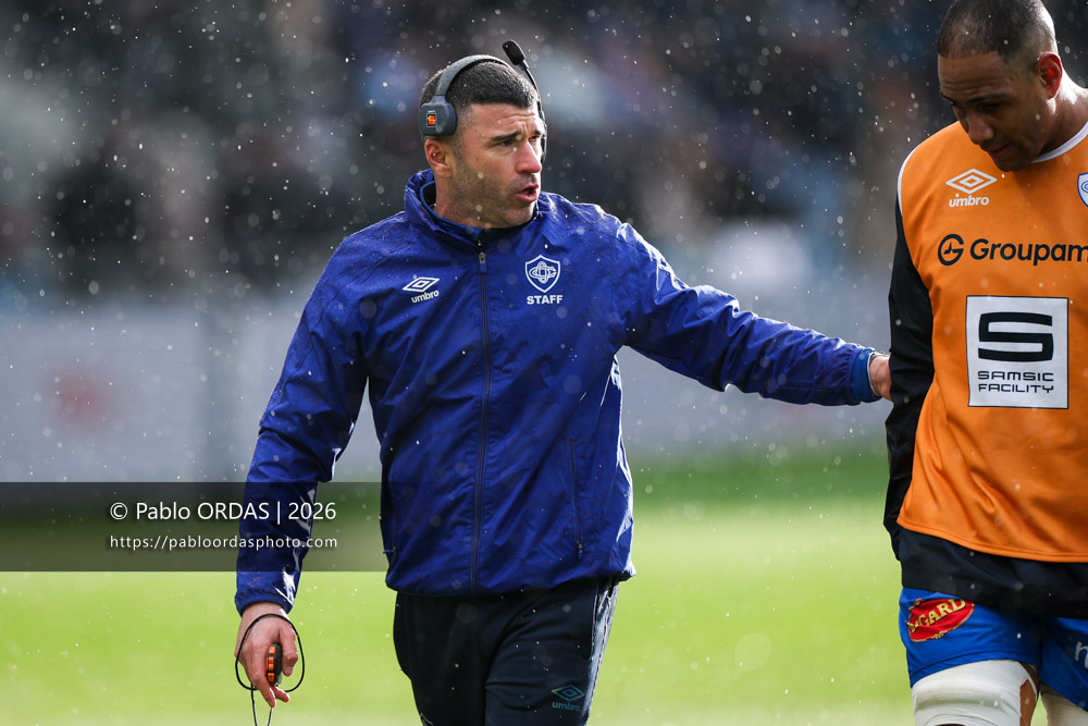 Pierre Lassus, lors du match de Top 14 entre l'Aviron bayonnais et le Castres olympique, le 24 janvier 2026 au stade Jean Dauger de Bayonne, France (Photo Pablo ORDAS)