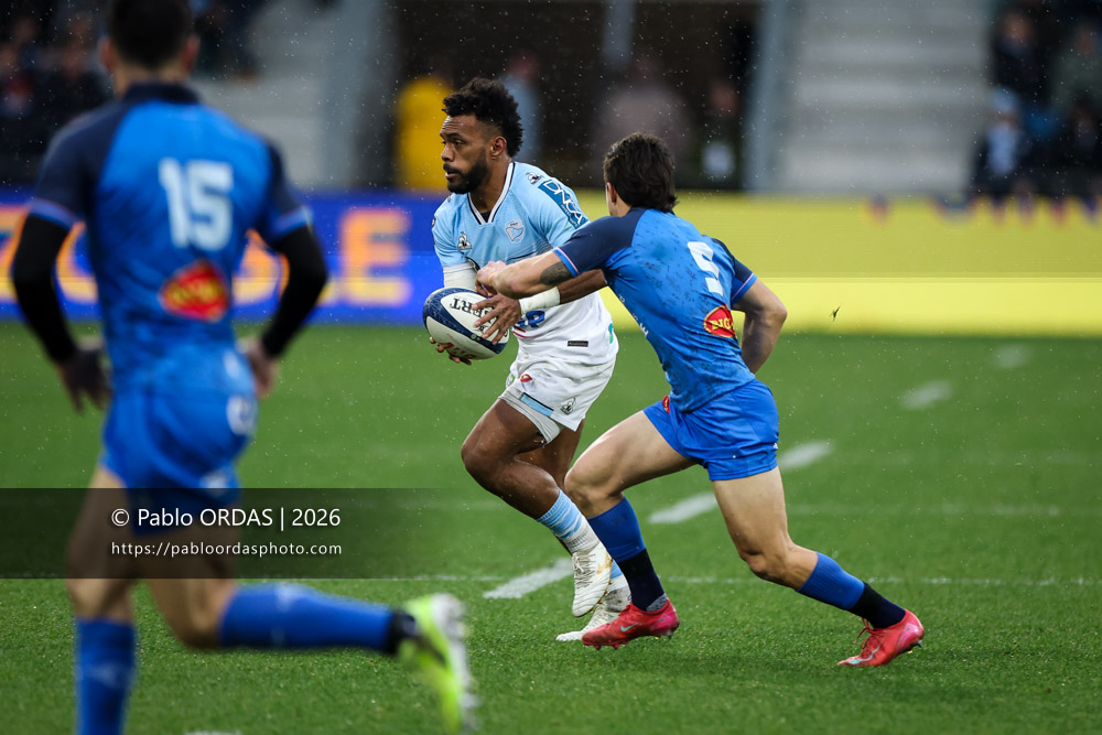Sireli Maqala, lors du match de Top 14 entre l'Aviron bayonnais et le Castres olympique, le 24 janvier 2026 au stade Jean Dauger de Bayonne, France (Photo Pablo ORDAS)