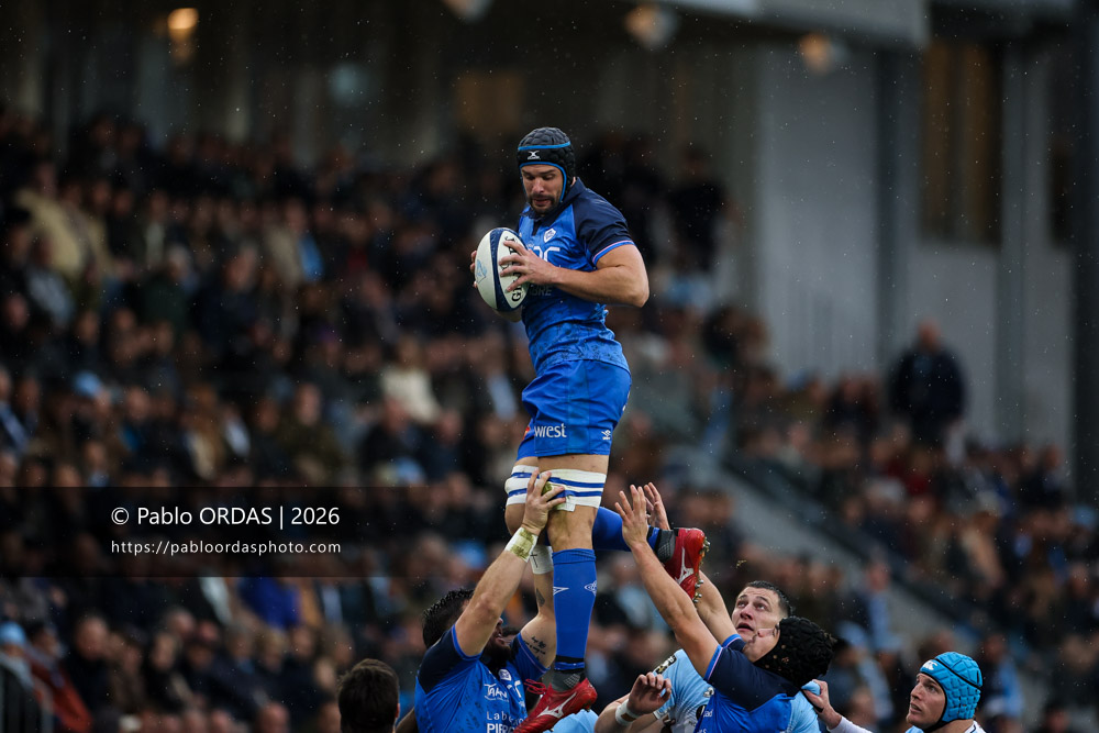 Tyler Ardron, lors du match de Top 14 entre l'Aviron bayonnais et le Castres olympique, le 24 janvier 2026 au stade Jean Dauger de Bayonne, France (Photo Pablo ORDAS)