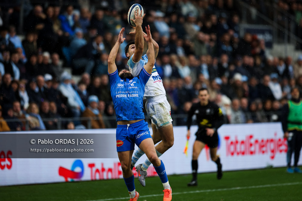 Yohan Orabe, lors du match de Top 14 entre l'Aviron bayonnais et le Castres olympique, le 24 janvier 2026 au stade Jean Dauger de Bayonne, France (Photo Pablo ORDAS)