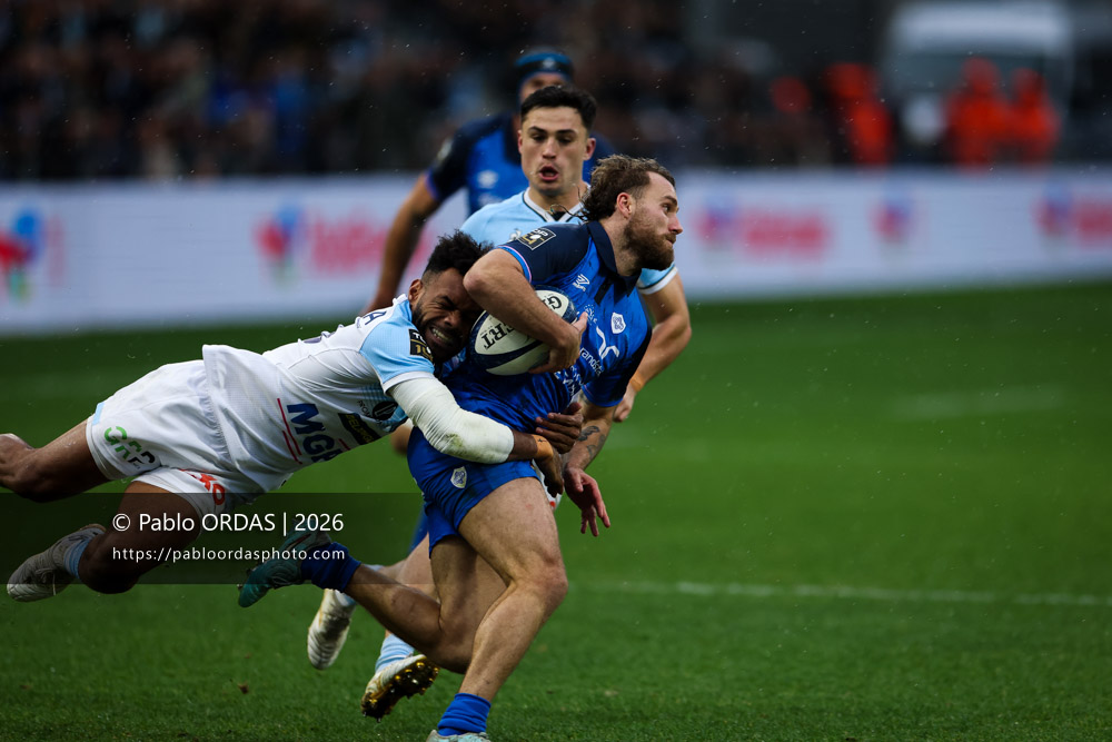 Rémy Baget, lors du match de Top 14 entre l'Aviron bayonnais et le Castres olympique, le 24 janvier 2026 au stade Jean Dauger de Bayonne, France (Photo Pablo ORDAS)