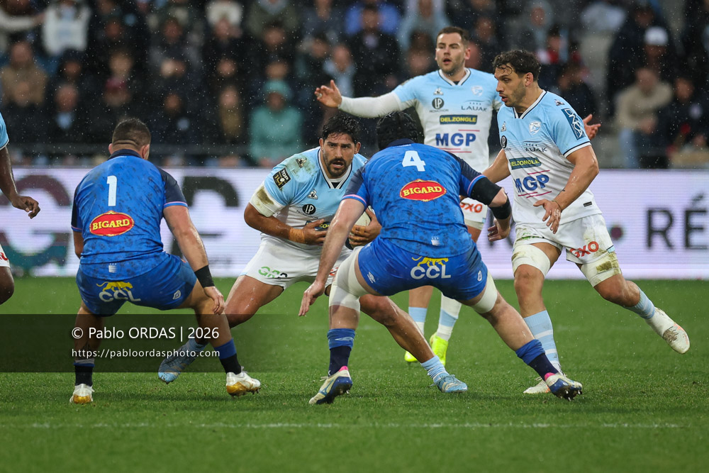 Rodrigo Bruni, lors du match de Top 14 entre l'Aviron bayonnais et le Castres olympique, le 24 janvier 2026 au stade Jean Dauger de Bayonne, France (Photo Pablo ORDAS)