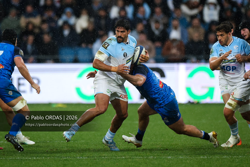 Rodrigo Bruni, lors du match de Top 14 entre l'Aviron bayonnais et le Castres olympique, le 24 janvier 2026 au stade Jean Dauger de Bayonne, France (Photo Pablo ORDAS)