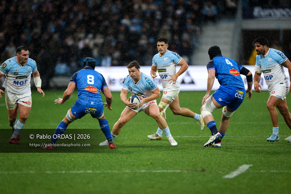 Lucas Martin, lors du match de Top 14 entre l'Aviron bayonnais et le Castres olympique, le 24 janvier 2026 au stade Jean Dauger de Bayonne, France (Photo Pablo ORDAS)