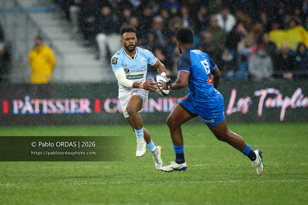 Sireli Maqala, lors du match de Top 14 entre l'Aviron bayonnais et le Castres olympique, le 24 janvier 2026 au stade Jean Dauger de Bayonne, France (Photo Pablo ORDAS)