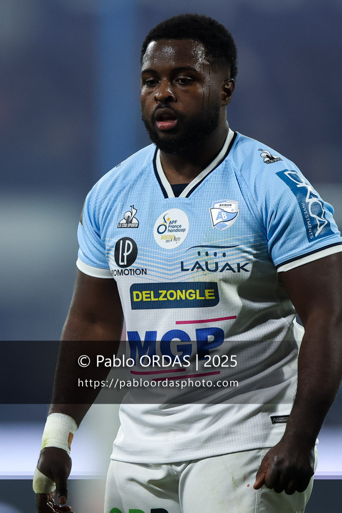 Andy Bordelai, lors du match de Top 14 entre l'Aviron bayonnais et le Stade français Paris, le 27 décembre 2025 au stade Jean Dauger de Bayonne, France (Photo Pablo ORDAS)