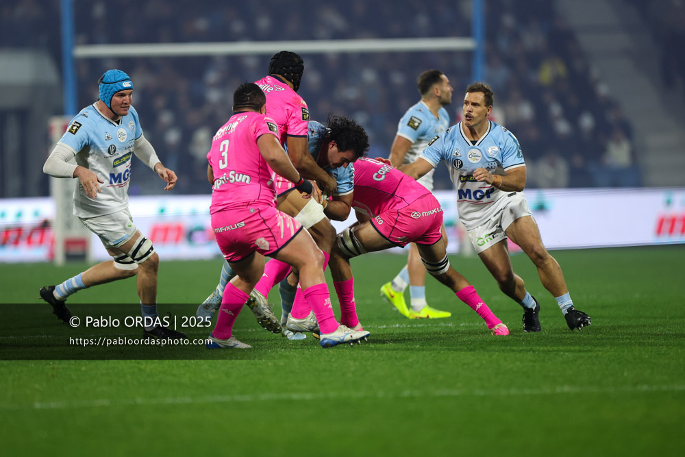 Lucas Paulos, lors du match de Top 14 entre l'Aviron bayonnais et le Stade français Paris, le 27 décembre 2025 au stade Jean Dauger de Bayonne, France (Photo Pablo ORDAS)