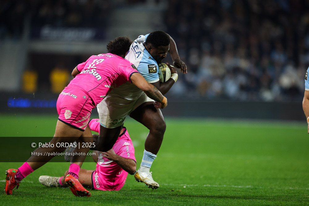 Andy Bordelai, lors du match de Top 14 entre l'Aviron bayonnais et le Stade français Paris, le 27 décembre 2025 au stade Jean Dauger de Bayonne, France (Photo Pablo ORDAS)