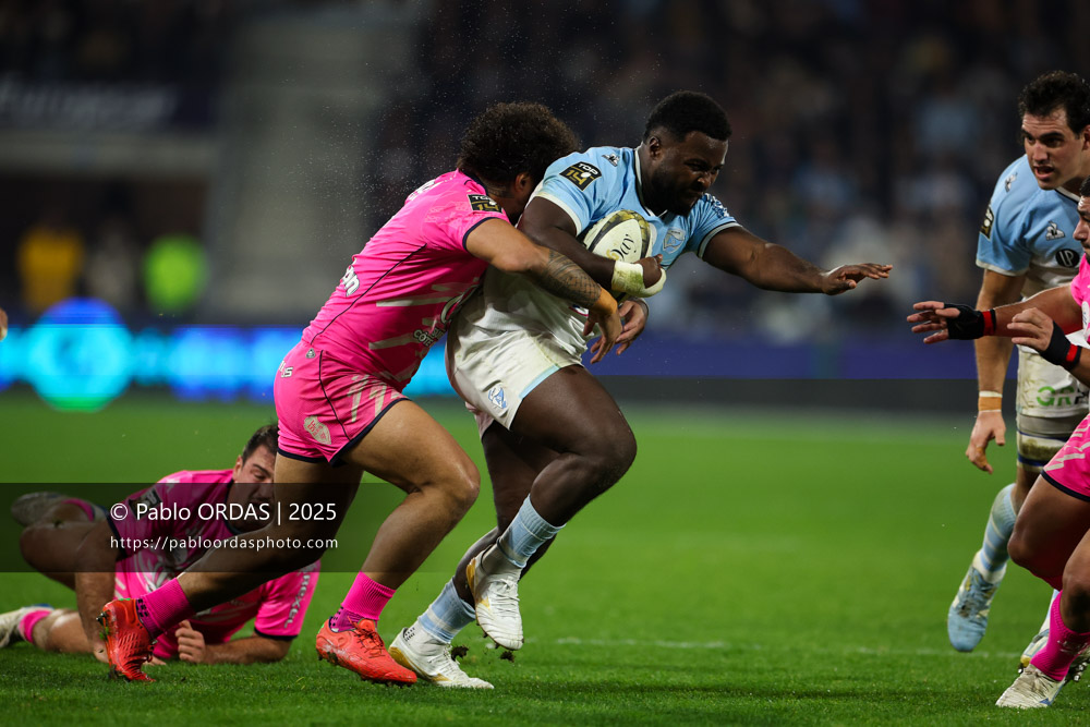 Andy Bordelai, lors du match de Top 14 entre l'Aviron bayonnais et le Stade français Paris, le 27 décembre 2025 au stade Jean Dauger de Bayonne, France (Photo Pablo ORDAS)