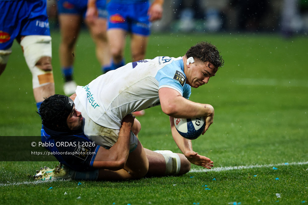 Lucas Martin, lors du match de Top 14 entre l'Aviron bayonnais et le Castres olympique, le 24 janvier 2026 au stade Jean Dauger de Bayonne, France (Photo Pablo ORDAS)