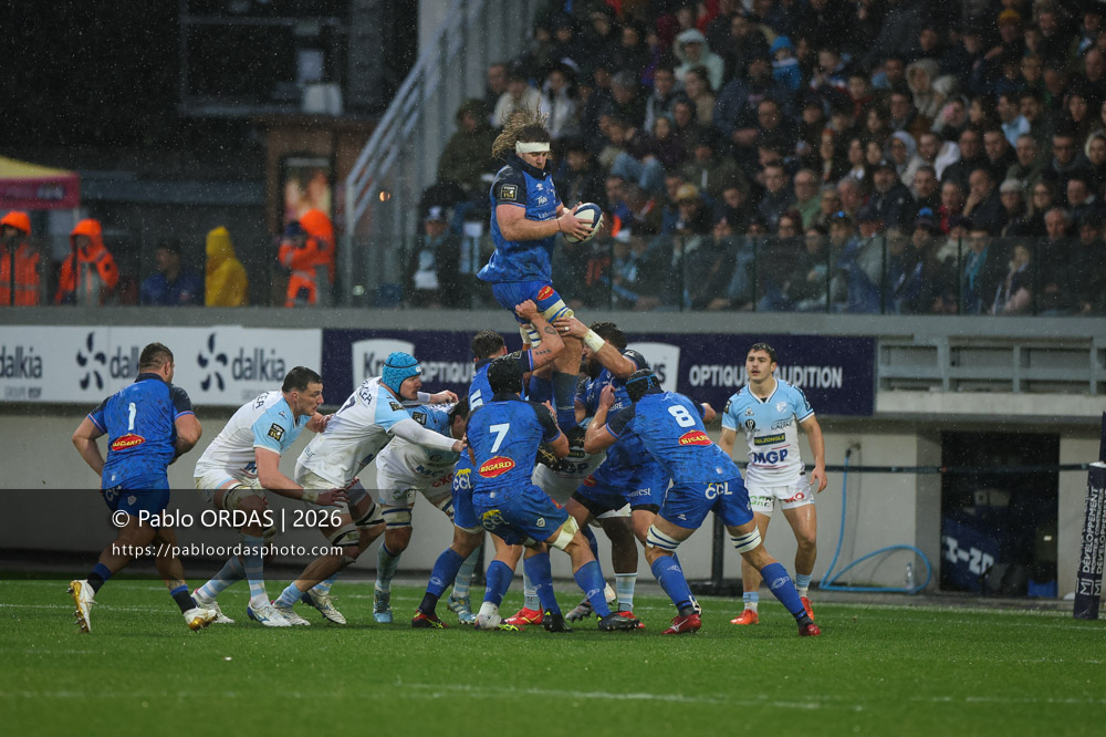 Tom Staniforth, lors du match de Top 14 entre l'Aviron bayonnais et le Castres olympique, le 24 janvier 2026 au stade Jean Dauger de Bayonne, France (Photo Pablo ORDAS)