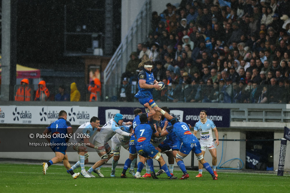 Tom Staniforth, lors du match de Top 14 entre l'Aviron bayonnais et le Castres olympique, le 24 janvier 2026 au stade Jean Dauger de Bayonne, France (Photo Pablo ORDAS)
