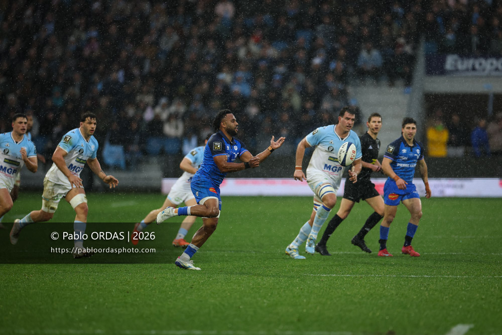 Vuate Karawalevu, lors du match de Top 14 entre l'Aviron bayonnais et le Castres olympique, le 24 janvier 2026 au stade Jean Dauger de Bayonne, France (Photo Pablo ORDAS)