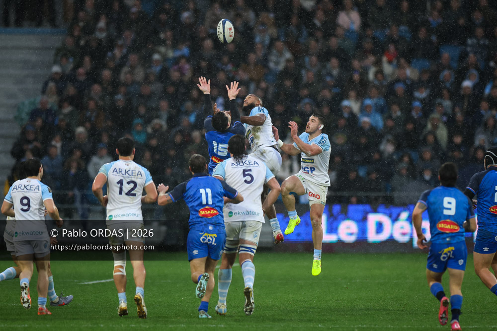 Cheikh Tiberghien, lors du match de Top 14 entre l'Aviron bayonnais et le Castres olympique, le 24 janvier 2026 au stade Jean Dauger de Bayonne, France (Photo Pablo ORDAS)