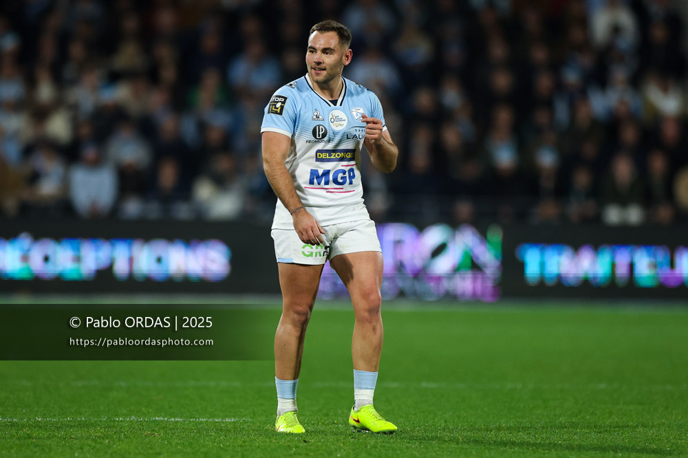Joris Segonds, lors du match de Top 14 entre l'Aviron bayonnais et le Stade français Paris, le 27 décembre 2025 au stade Jean Dauger de Bayonne, France (Photo Pablo ORDAS)
