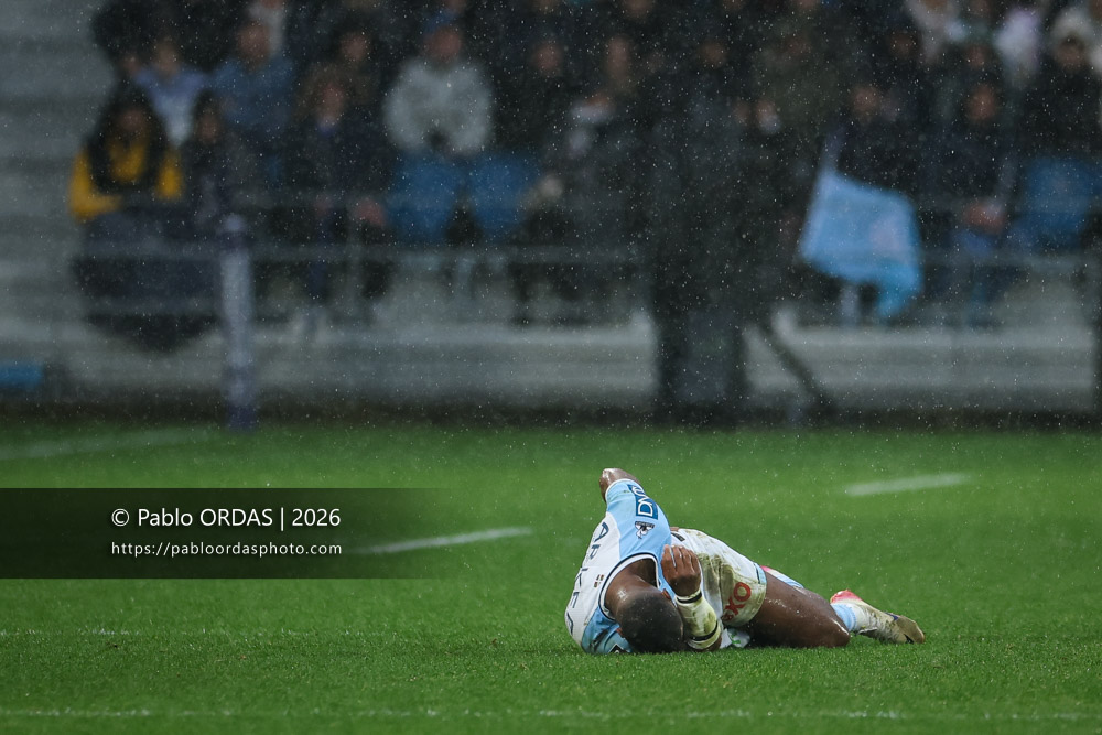 Cheikh Tiberghien, lors du match de Top 14 entre l'Aviron bayonnais et le Castres olympique, le 24 janvier 2026 au stade Jean Dauger de Bayonne, France (Photo Pablo ORDAS)