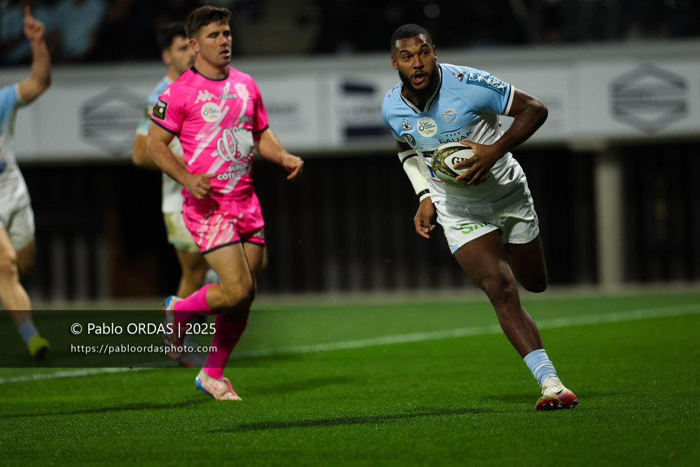 Cheikh Tiberghien, lors du match de Top 14 entre l'Aviron bayonnais et le Stade français Paris, le 27 décembre 2025 au stade Jean Dauger de Bayonne, France (Photo Pablo ORDAS)