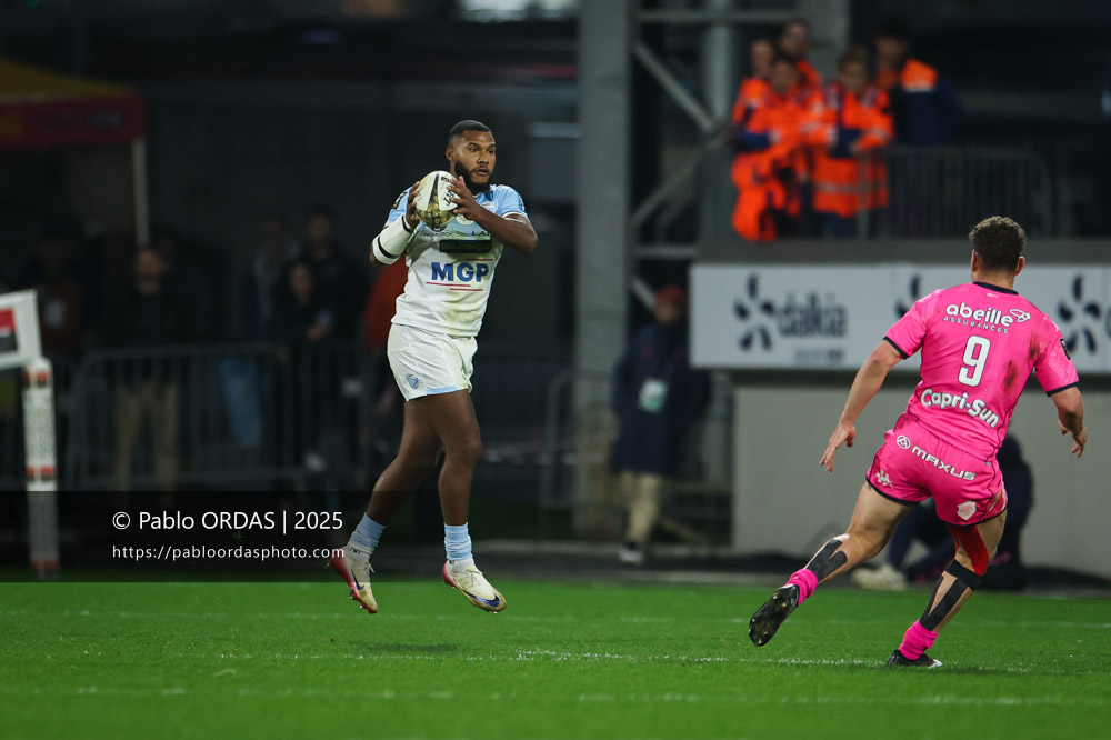 Cheikh Tiberghien, lors du match de Top 14 entre l'Aviron bayonnais et le Stade français Paris, le 27 décembre 2025 au stade Jean Dauger de Bayonne, France (Photo Pablo ORDAS)