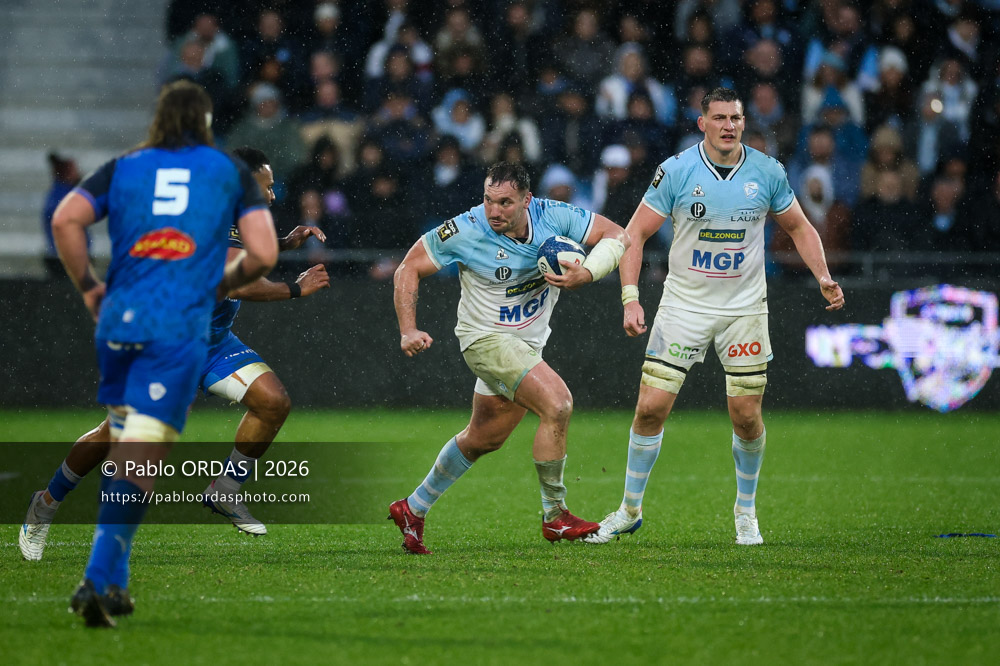 Ignacio Calles, lors du match de Top 14 entre l'Aviron bayonnais et le Castres olympique, le 24 janvier 2026 au stade Jean Dauger de Bayonne, France (Photo Pablo ORDAS)