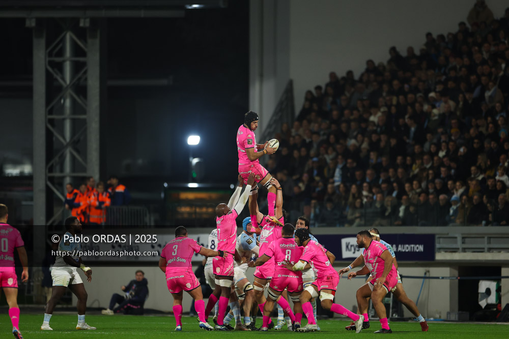 Mathieu Hirigoyen, lors du match de Top 14 entre l'Aviron bayonnais et le Stade français Paris, le 27 décembre 2025 au stade Jean Dauger de Bayonne, France (Photo Pablo ORDAS)