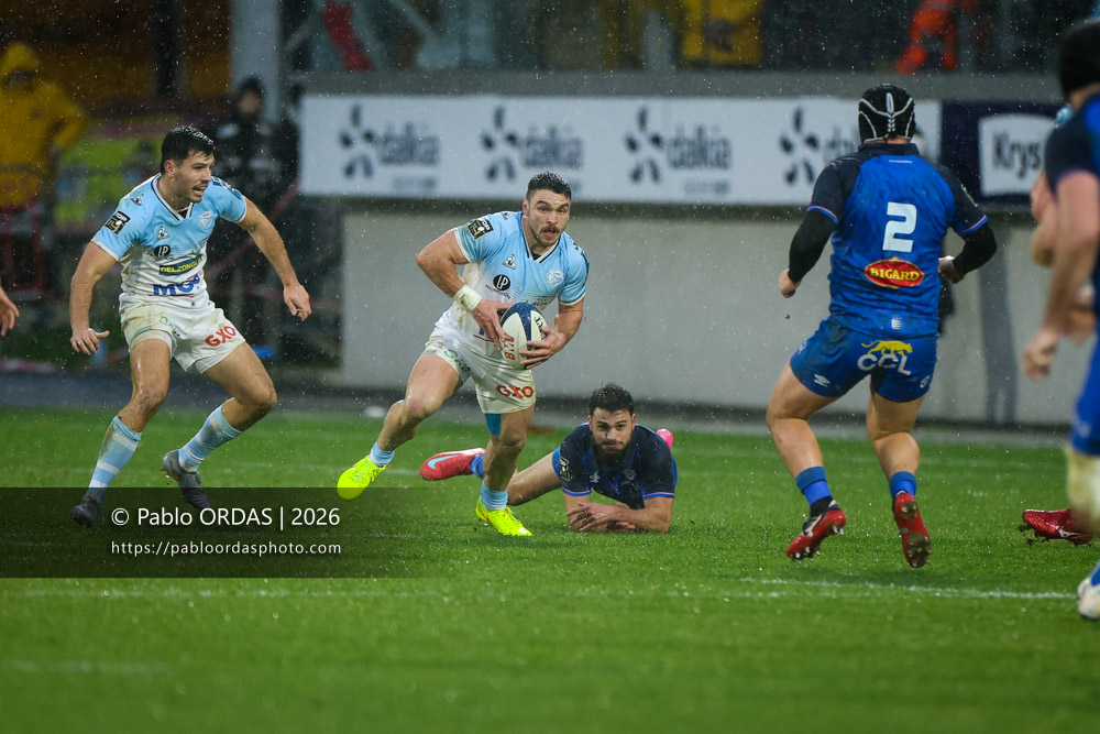Mateo Carreras, lors du match de Top 14 entre l'Aviron bayonnais et le Castres olympique, le 24 janvier 2026 au stade Jean Dauger de Bayonne, France (Photo Pablo ORDAS)