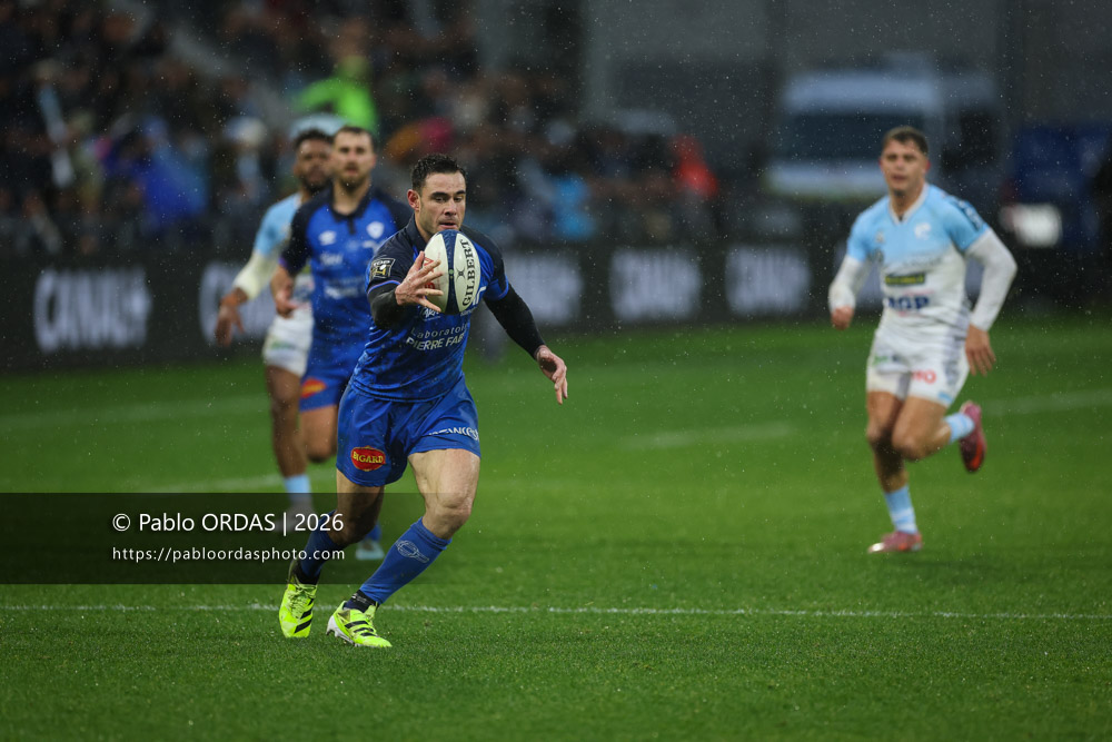 Geoffrey Palis, lors du match de Top 14 entre l'Aviron bayonnais et le Castres olympique, le 24 janvier 2026 au stade Jean Dauger de Bayonne, France (Photo Pablo ORDAS)
