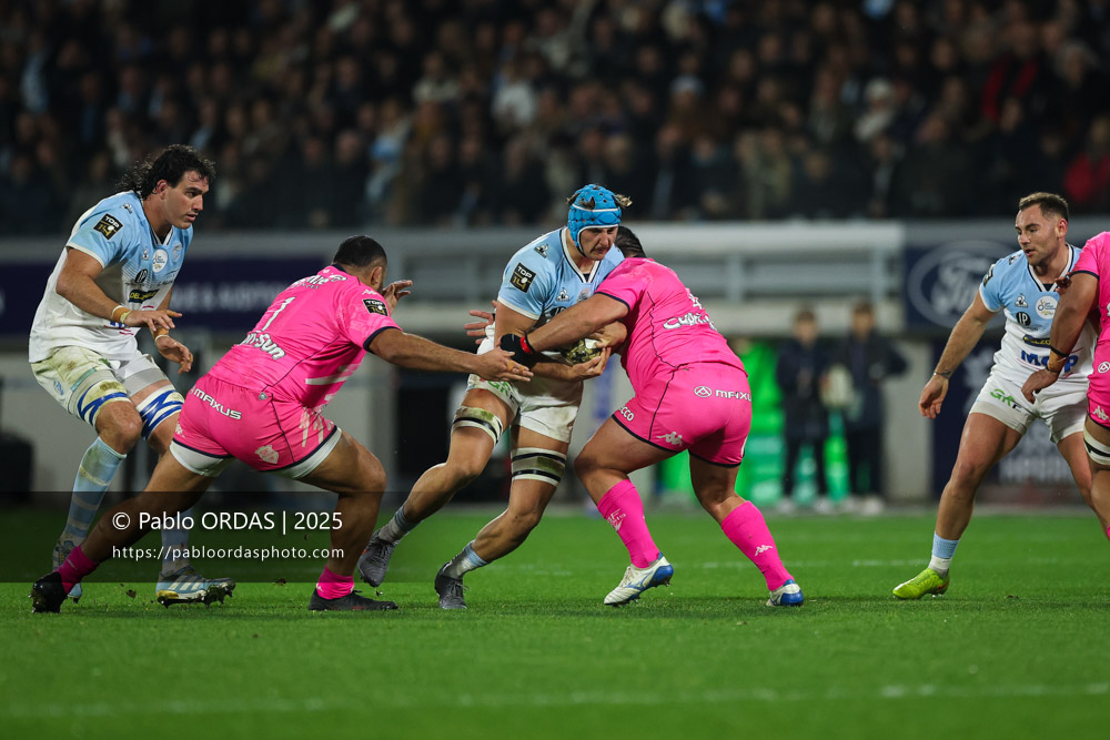 Esteban Capilla, lors du match de Top 14 entre l'Aviron bayonnais et le Stade français Paris, le 27 décembre 2025 au stade Jean Dauger de Bayonne, France (Photo Pablo ORDAS)