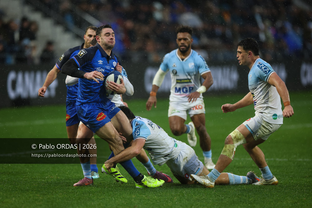 Geoffrey Palis, lors du match de Top 14 entre l'Aviron bayonnais et le Castres olympique, le 24 janvier 2026 au stade Jean Dauger de Bayonne, France (Photo Pablo ORDAS)