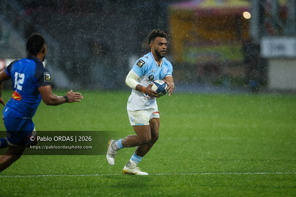 Sireli Maqala, lors du match de Top 14 entre l'Aviron bayonnais et le Castres olympique, le 24 janvier 2026 au stade Jean Dauger de Bayonne, France (Photo Pablo ORDAS)