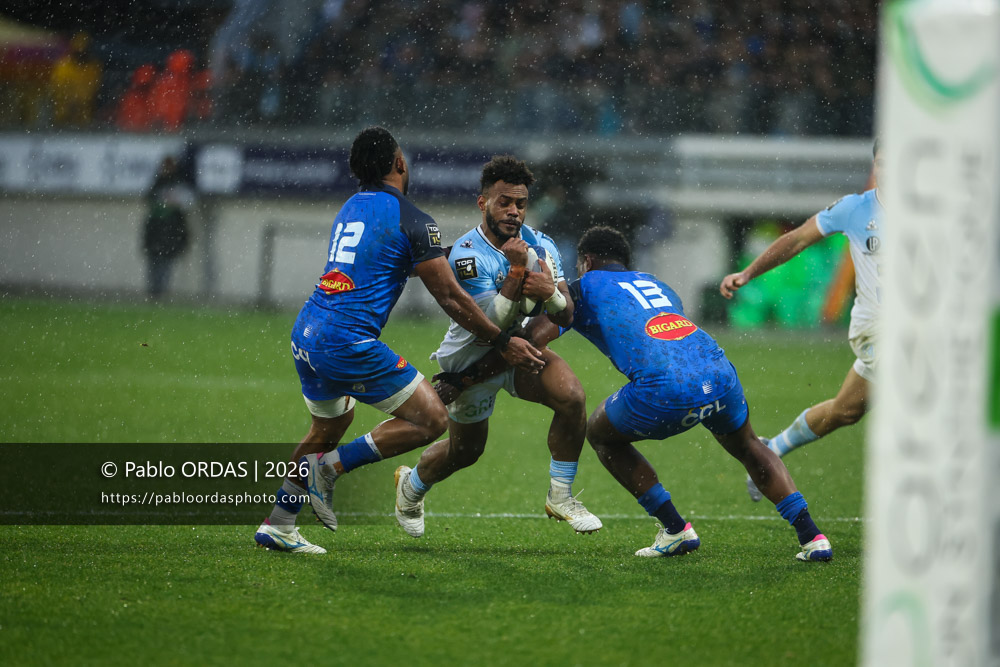 Sireli Maqala, lors du match de Top 14 entre l'Aviron bayonnais et le Castres olympique, le 24 janvier 2026 au stade Jean Dauger de Bayonne, France (Photo Pablo ORDAS)