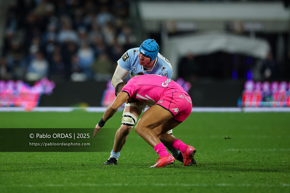 Arthur Iturria, lors du match de Top 14 entre l'Aviron bayonnais et le Stade français Paris, le 27 décembre 2025 au stade Jean Dauger de Bayonne, France (Photo Pablo ORDAS)