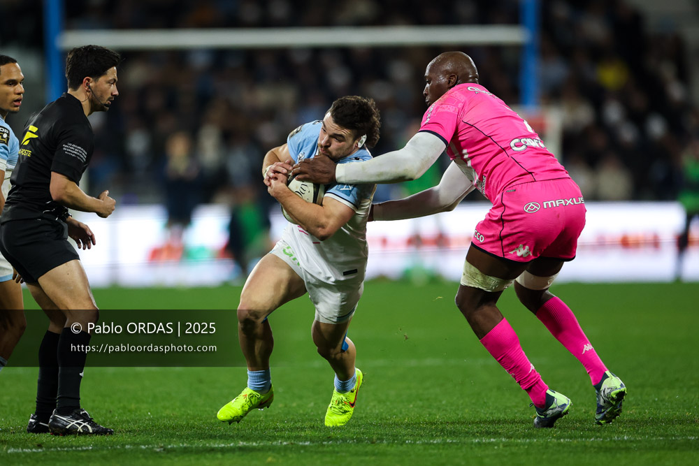 Mateo Carreras, lors du match de Top 14 entre l'Aviron bayonnais et le Stade français Paris, le 27 décembre 2025 au stade Jean Dauger de Bayonne, France (Photo Pablo ORDAS)