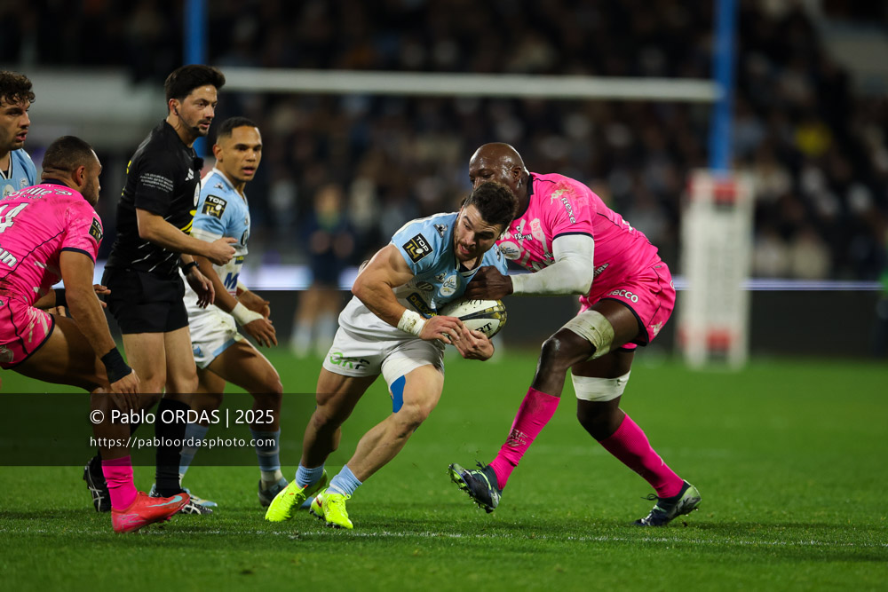 Mateo Carreras, lors du match de Top 14 entre l'Aviron bayonnais et le Stade français Paris, le 27 décembre 2025 au stade Jean Dauger de Bayonne, France (Photo Pablo ORDAS)