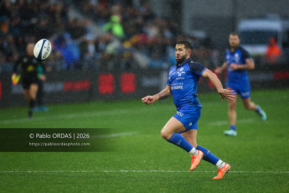 Enzo Hervé, lors du match de Top 14 entre l'Aviron bayonnais et le Castres olympique, le 24 janvier 2026 au stade Jean Dauger de Bayonne, France (Photo Pablo ORDAS)