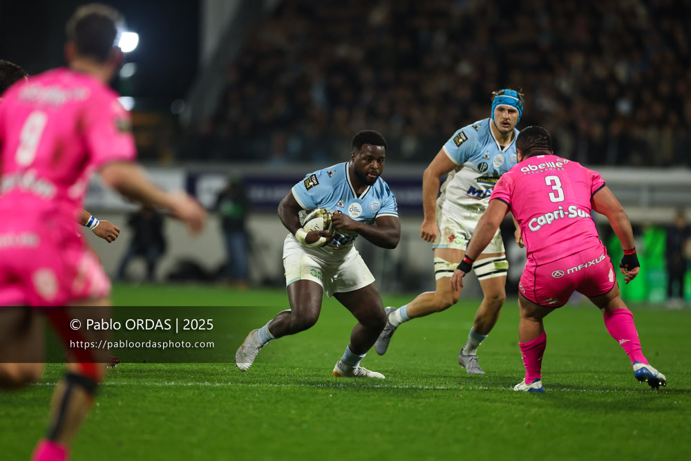 Andy Bordelai, lors du match de Top 14 entre l'Aviron bayonnais et le Stade français Paris, le 27 décembre 2025 au stade Jean Dauger de Bayonne, France (Photo Pablo ORDAS)