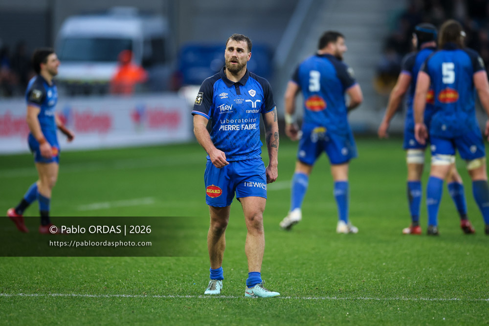 Rémy Baget, lors du match de Top 14 entre l'Aviron bayonnais et le Castres olympique, le 24 janvier 2026 au stade Jean Dauger de Bayonne, France (Photo Pablo ORDAS)